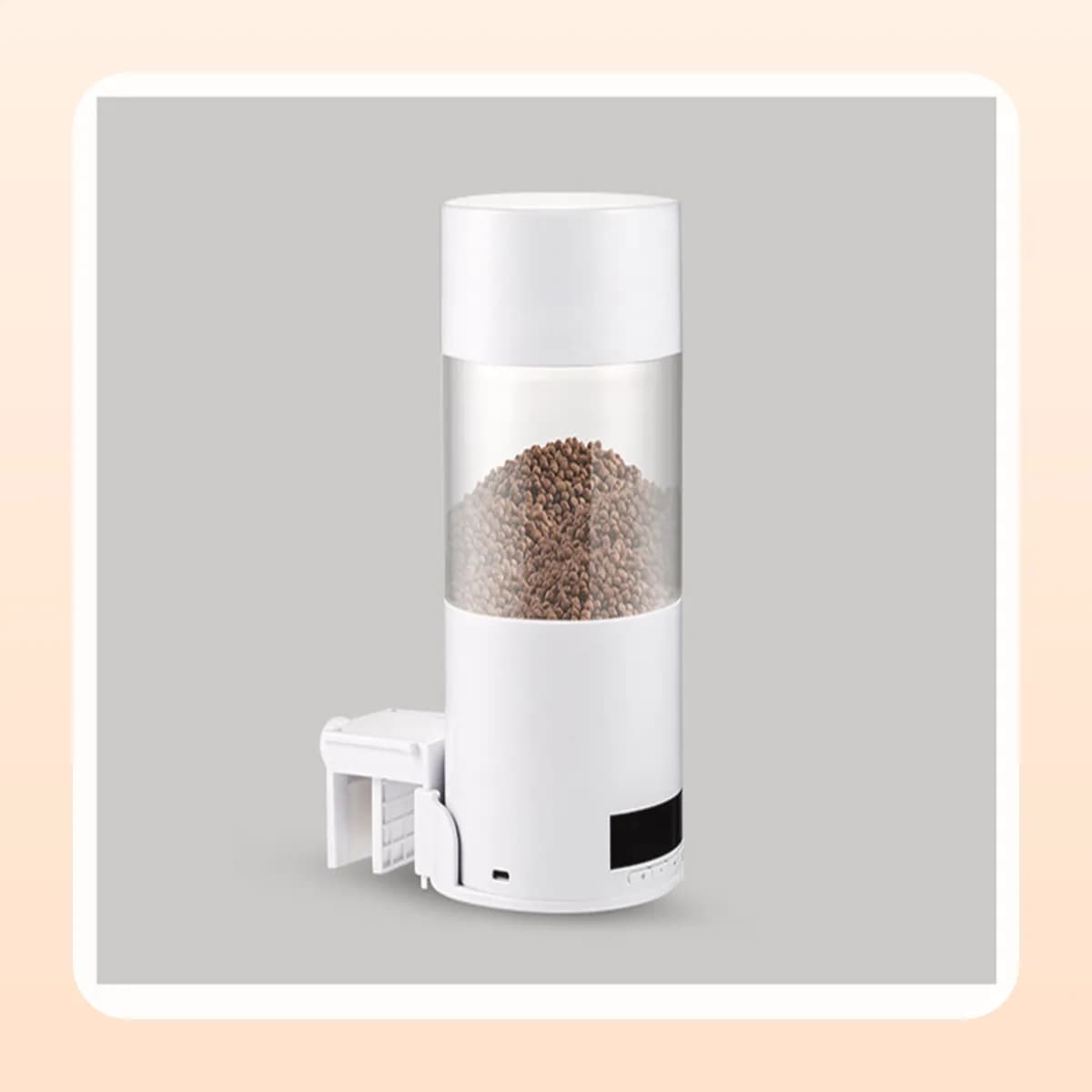 Angled view of the Kindral auto feeder and its mounting bracket