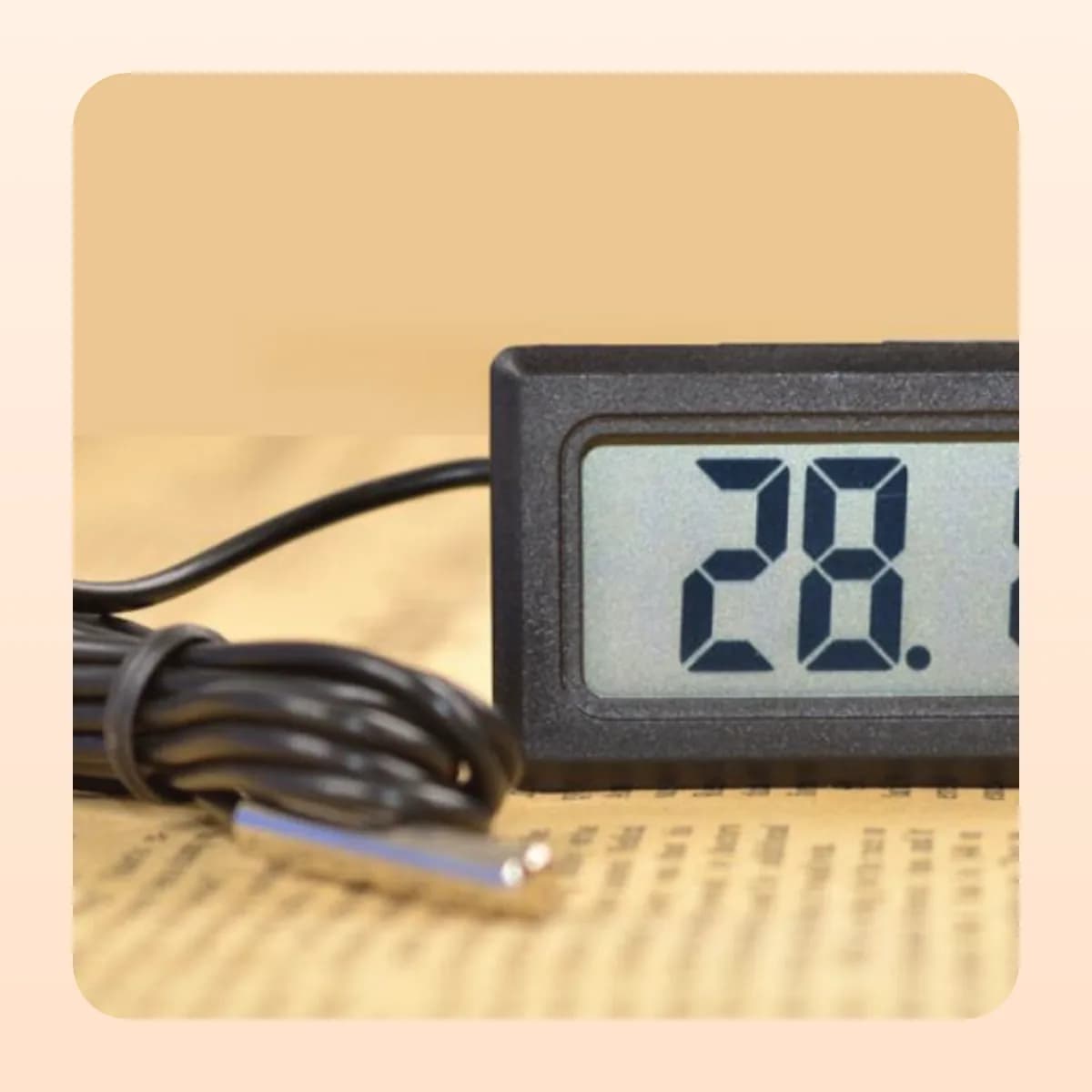 The Kindral thermometer showing 28.9 degrees