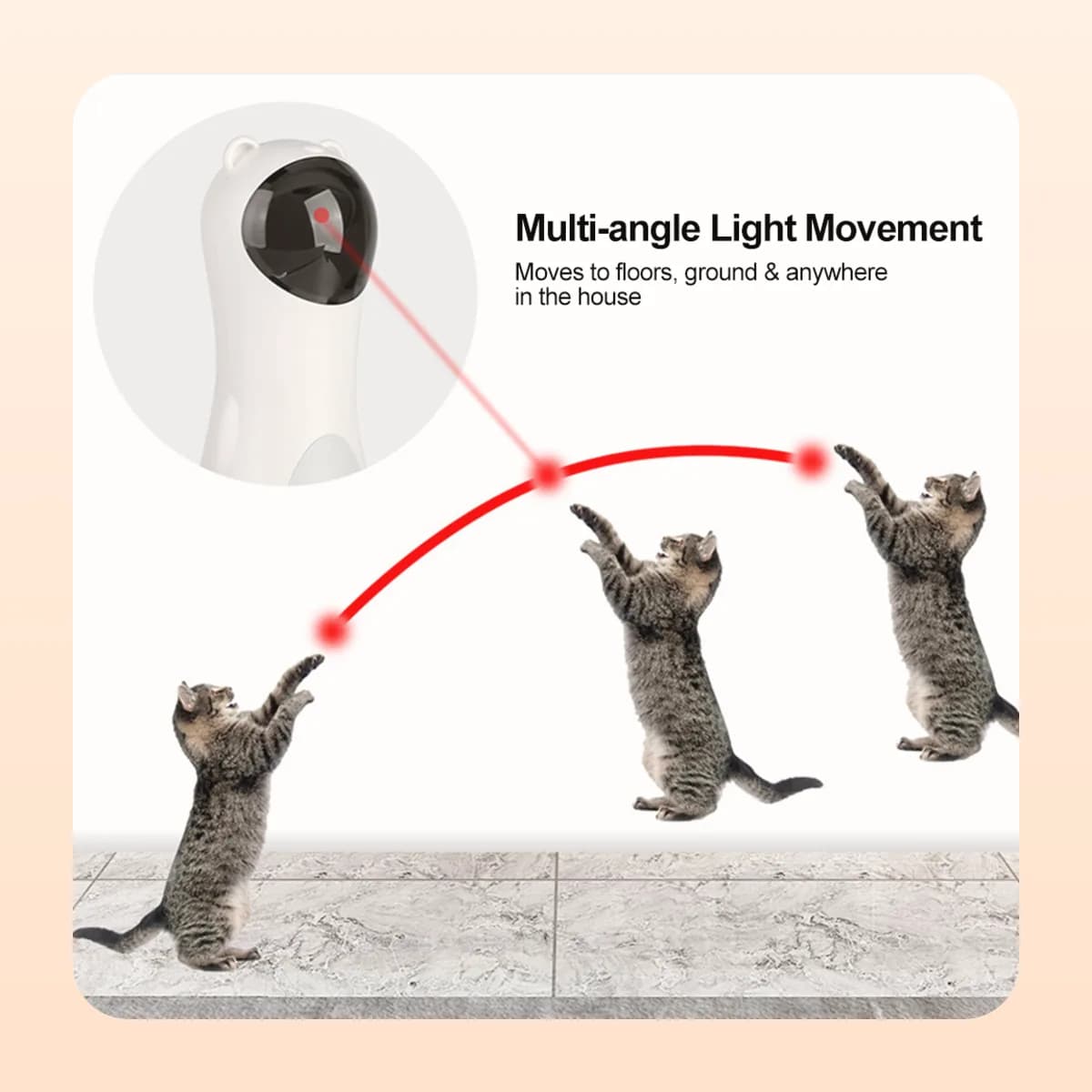 The Kindral laser tower on a side table with a cat playing below
