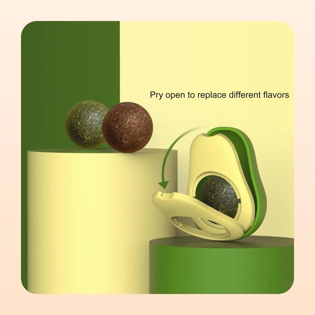 The Kindral avocado wall toy prises open to swap the ball