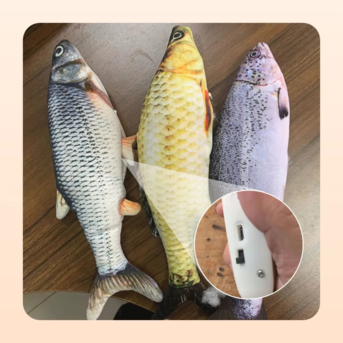 Kindral electric flopping fish cat toys in three colours