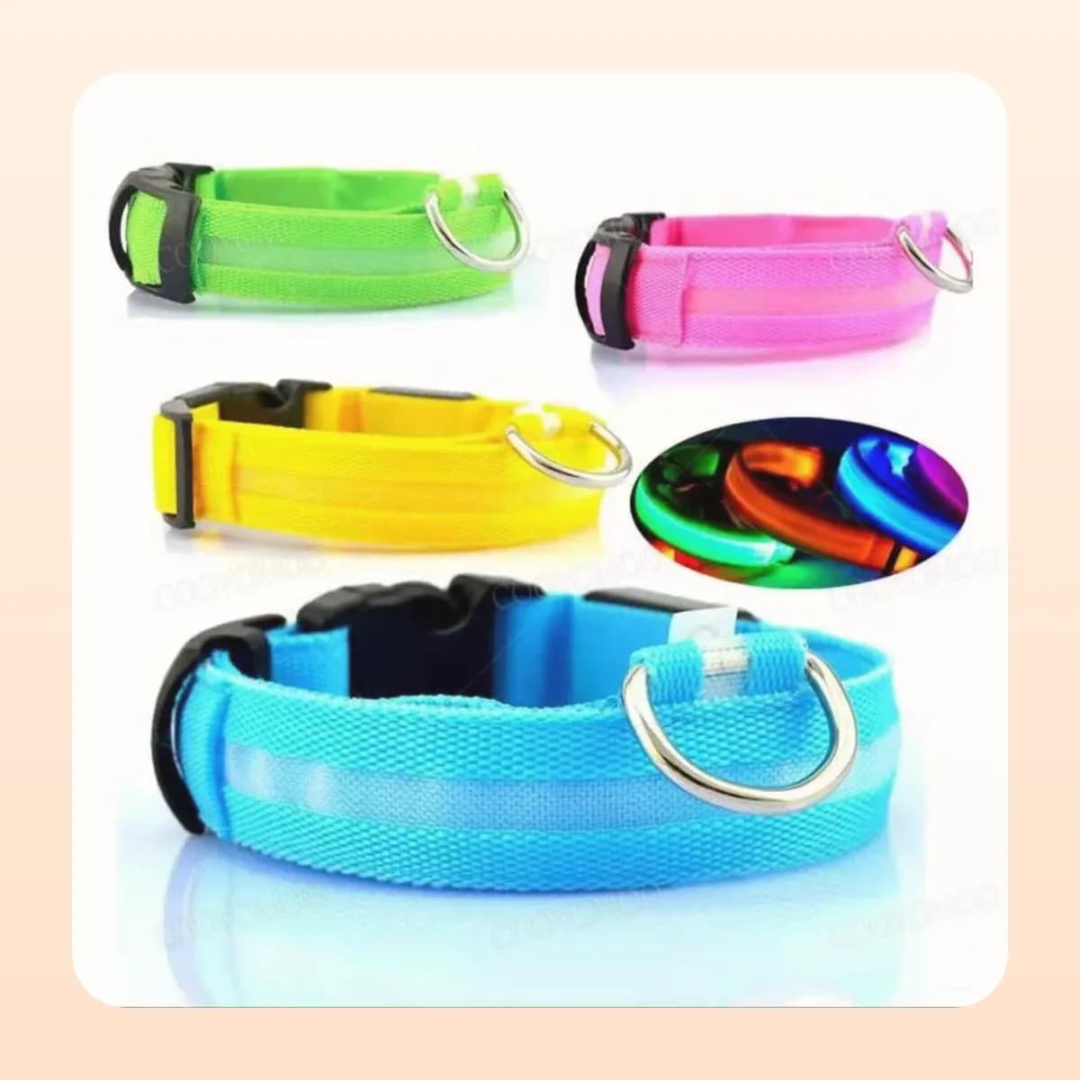 Kindral LED collar shown lit in green and blue