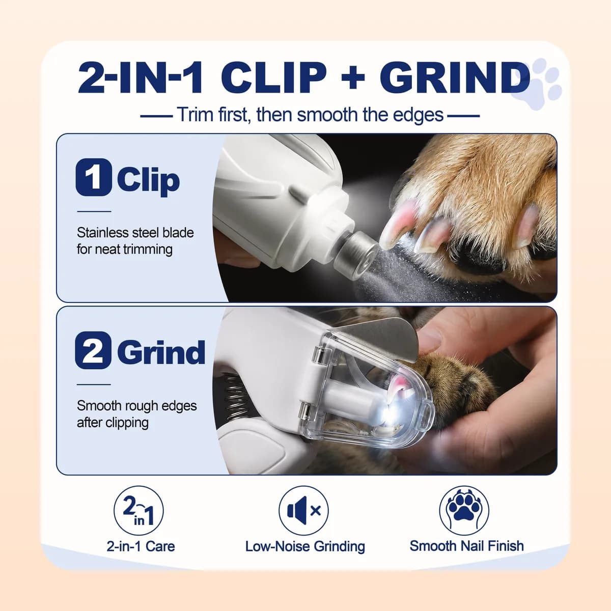 Clip first, then grind the edges smooth