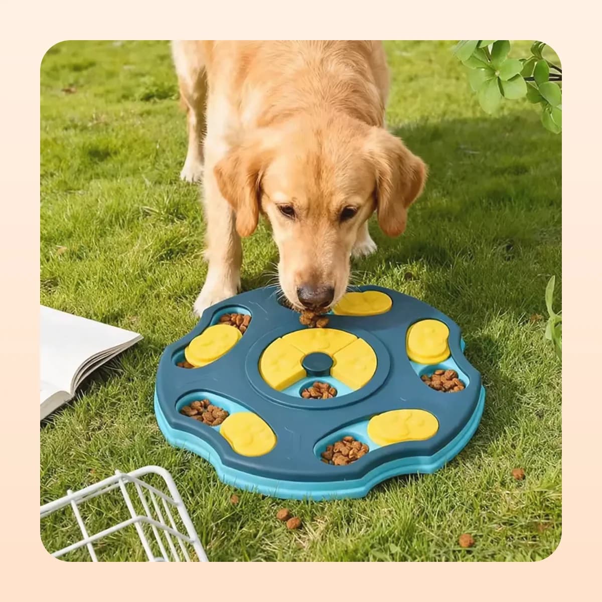 Kindral spinning puzzle feeder loaded with kibble and treats