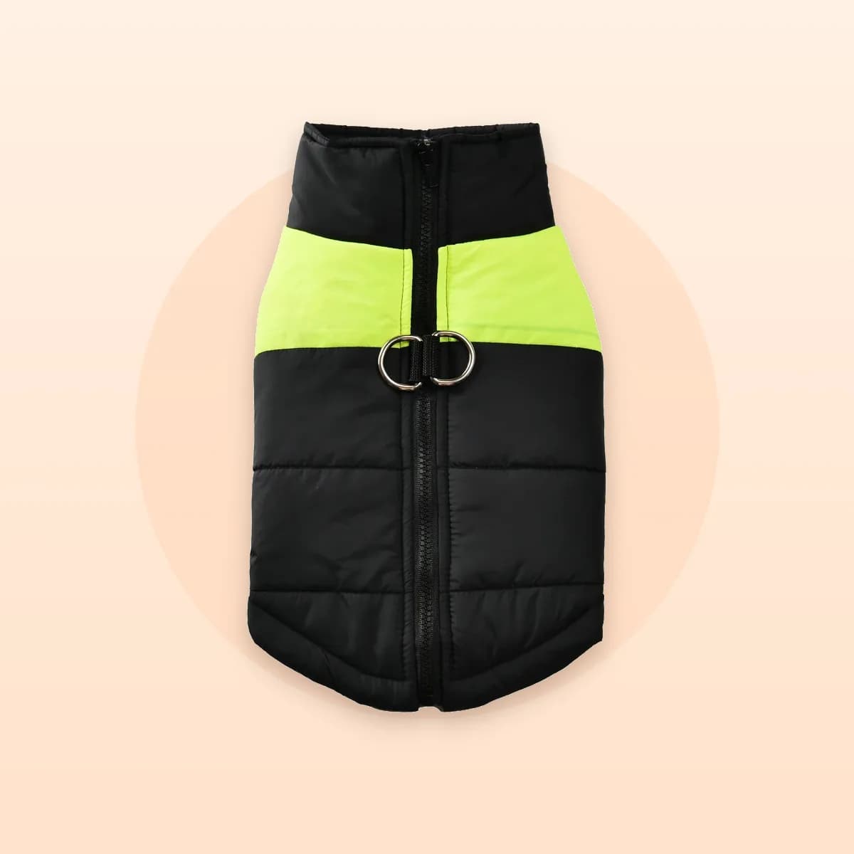 Kindral padded waterproof dog winter jacket in black and lime