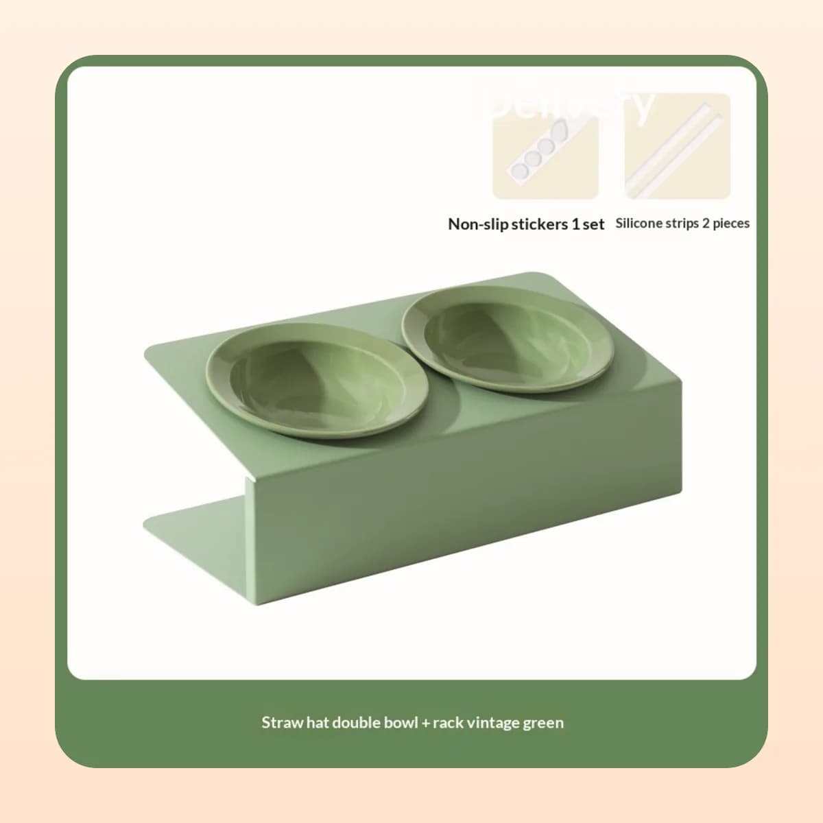 Kindral tilted double bowl stand in retro green, side view