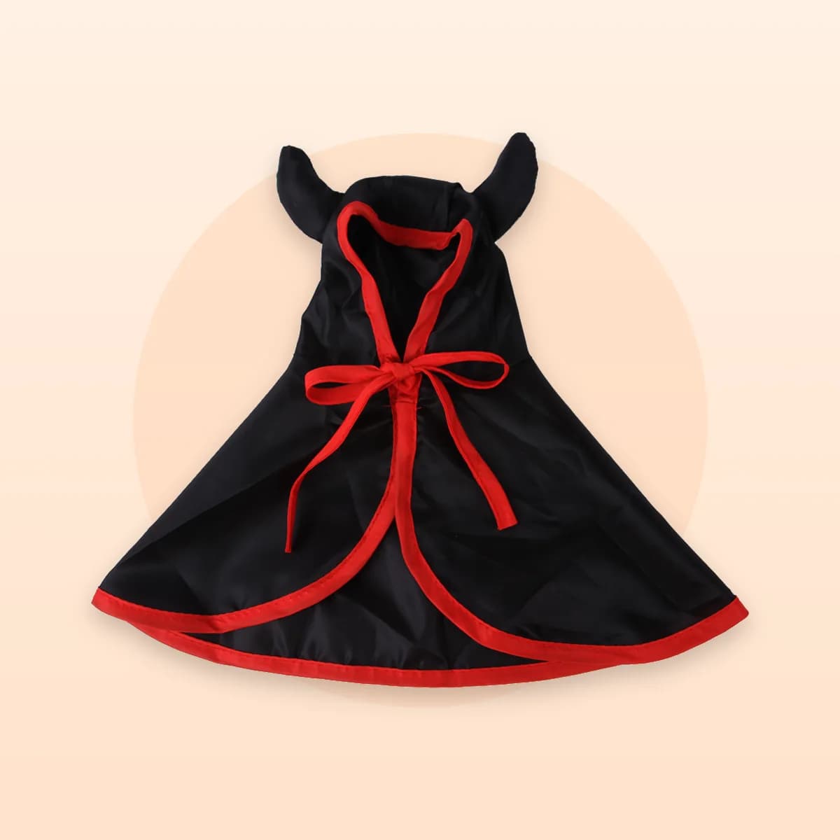 Kindral horned hooded cape in black with red binding