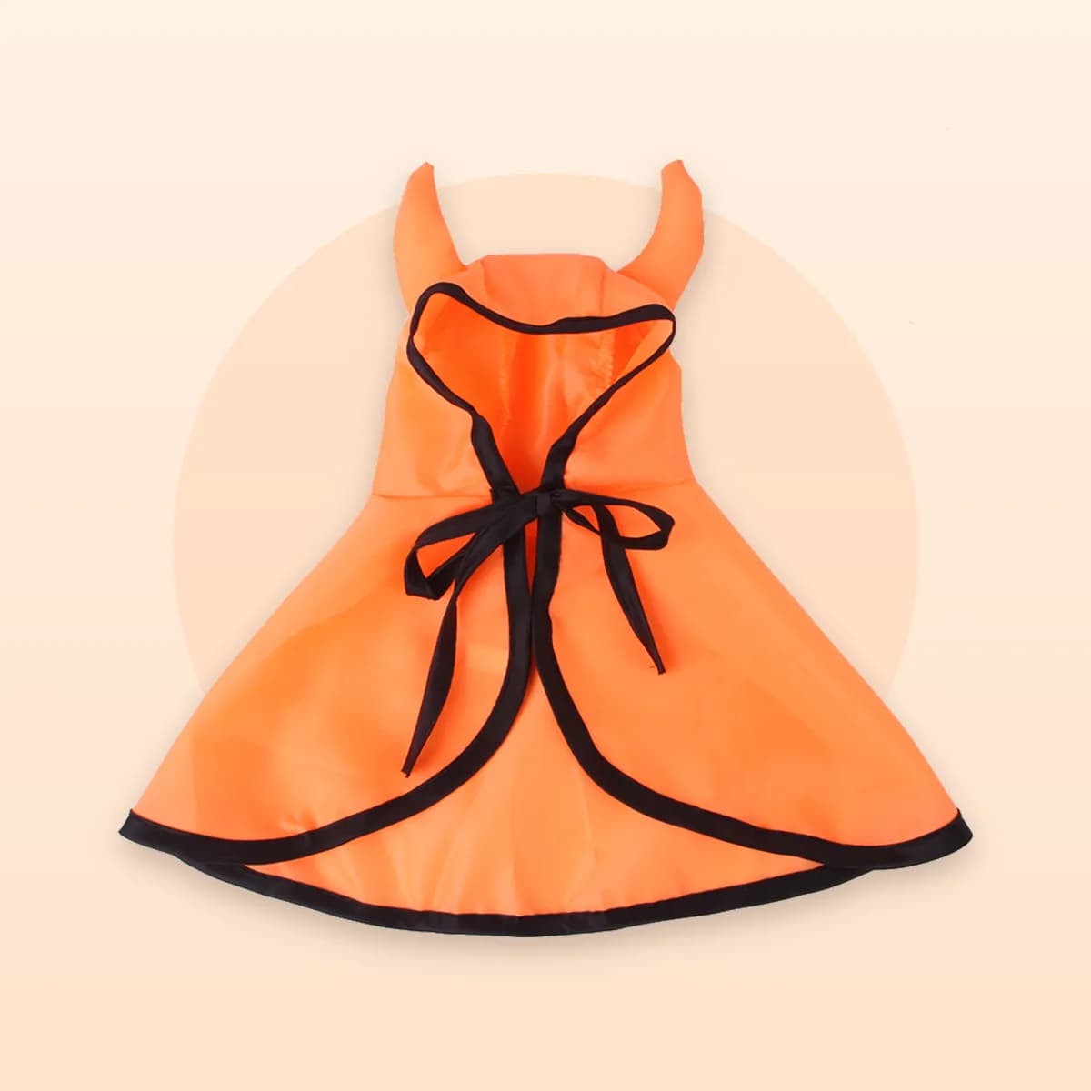 Kindral horned hooded cape in orange with black binding
