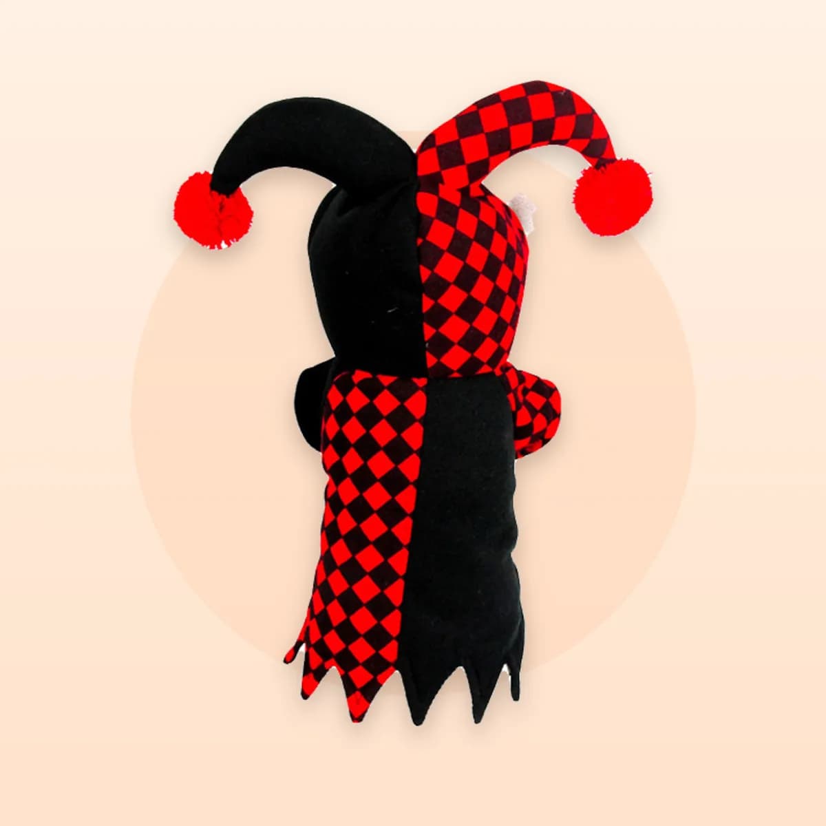 Kindral jester costume on a display form, front view