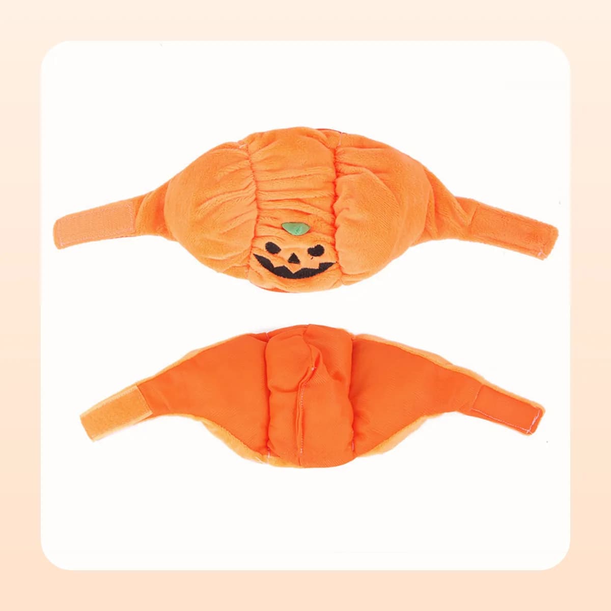 Kindral plush pumpkin hood shown flat, front and reverse