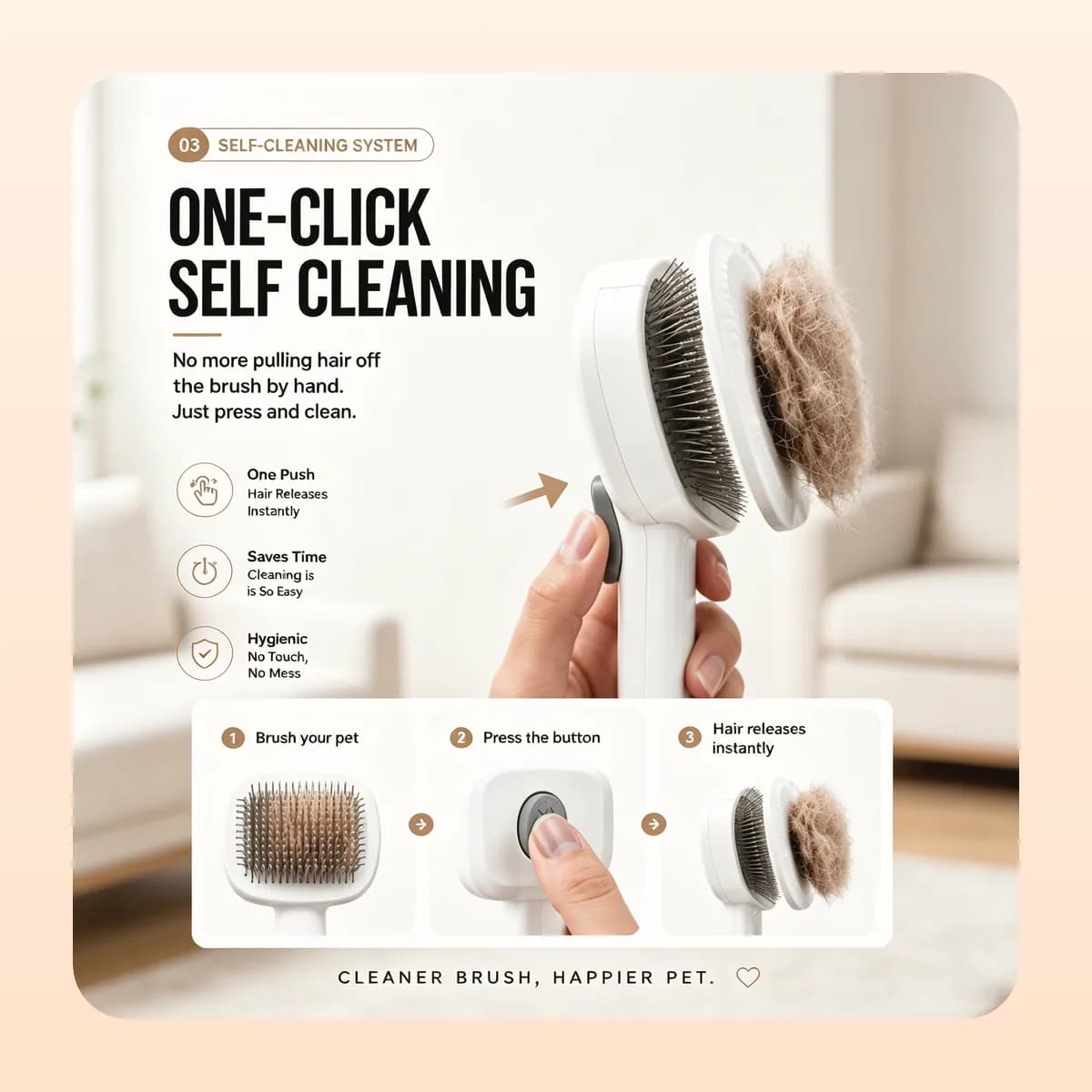 One press of the button releases the collected fur