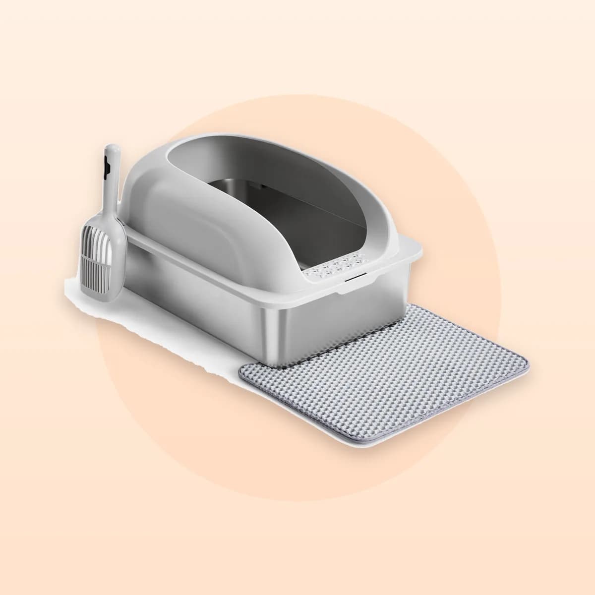 Kindral stainless steel litter box in light grey