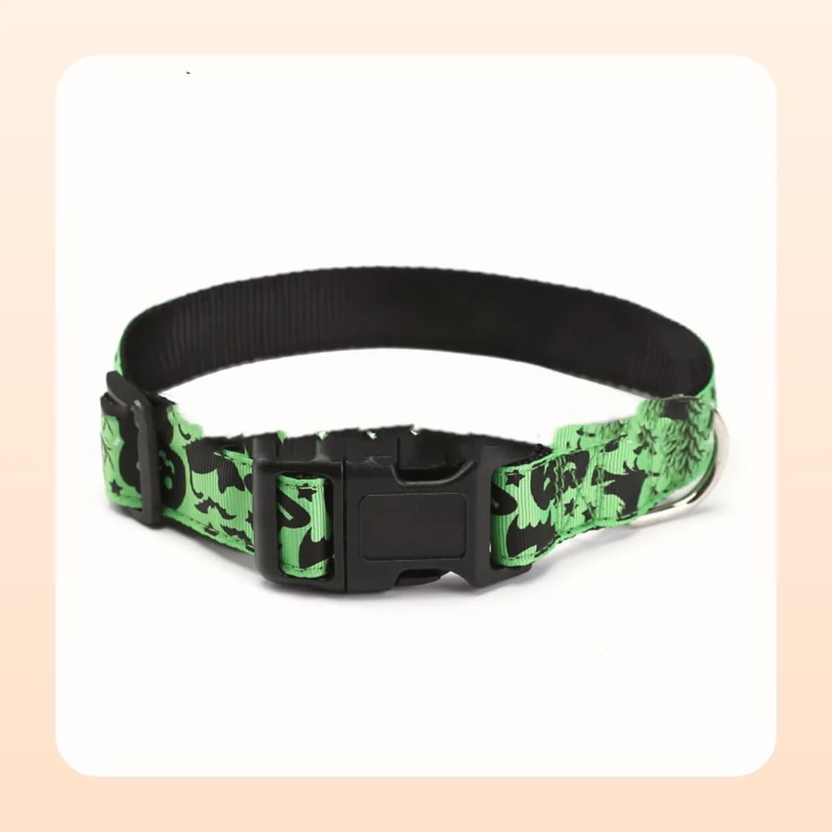 Kindral Halloween dog collar, green with black bats and bare trees