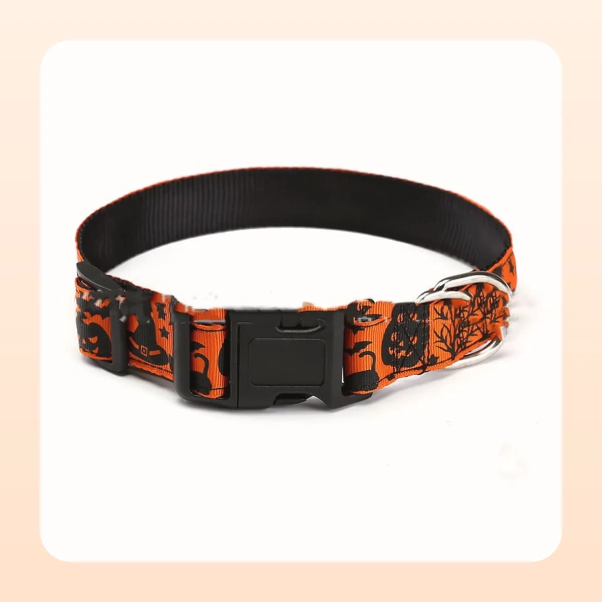 Kindral Halloween dog collar, orange with black cats and pumpkins