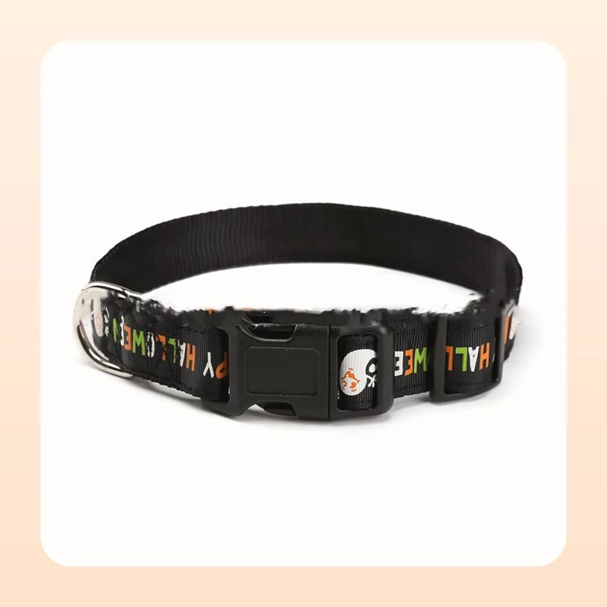 Kindral Halloween dog collar, black with HALLOWEEN lettering and a skull