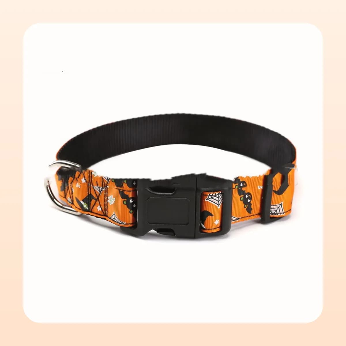 Kindral Halloween dog collar, orange with spiders and webs