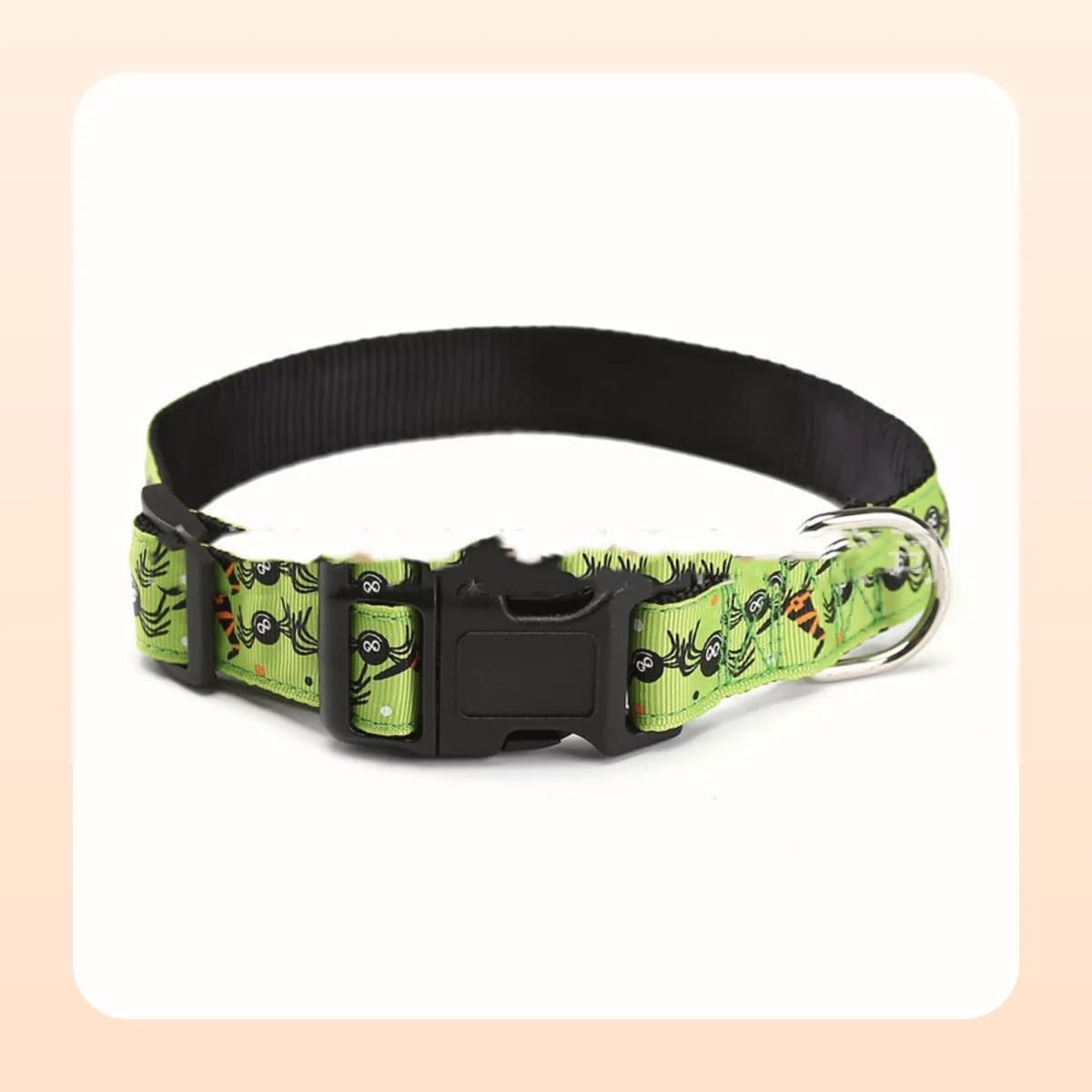 Kindral Halloween dog collar, green with spiders and webs