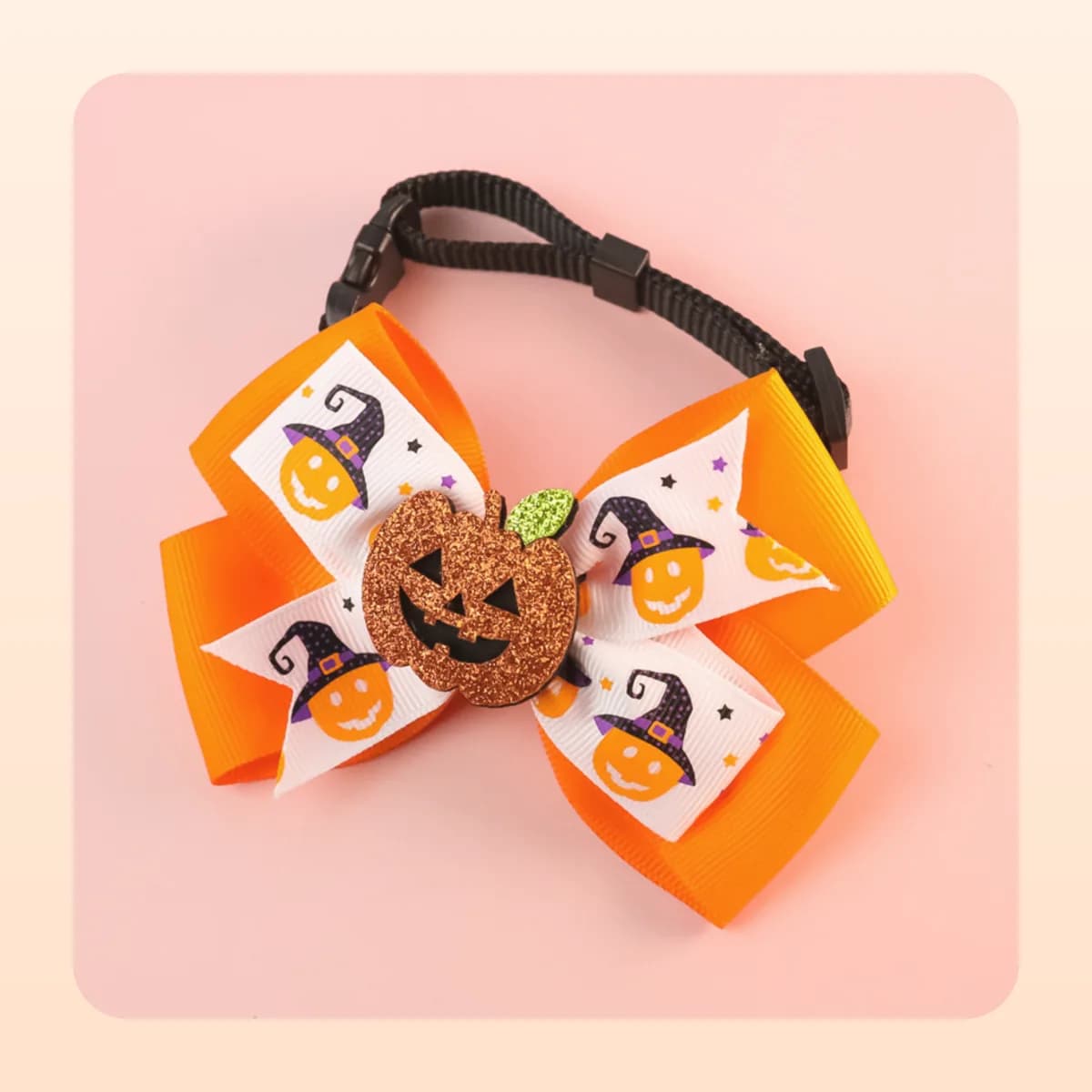 Kindral pumpkin bow tie in the orange and white witch-hat pumpkin print